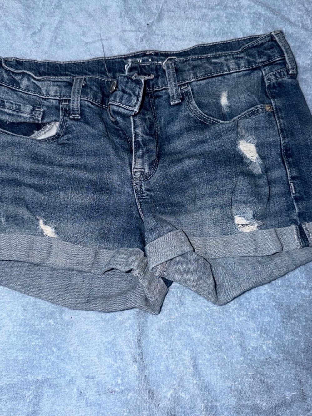 Old Navy Dark Blue Distressed Rolled-Hem Denim Shorts